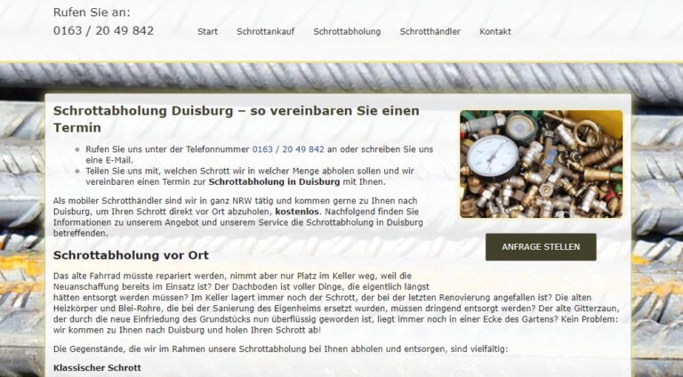 Schrottabholung in Duisburg von Privat und Gewerbe