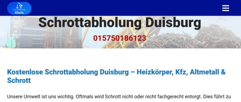 Professionelle kostenlose Schrottabholung in Duisburg und Umgebung