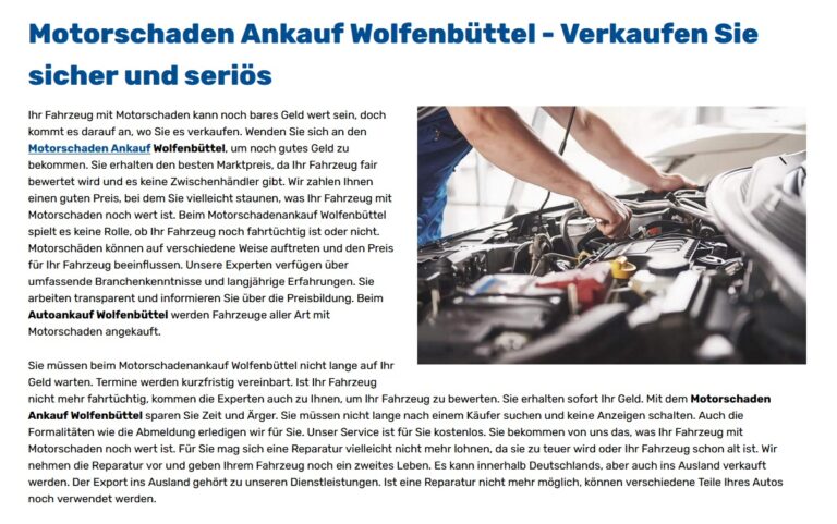 Verzicht auf Sachmängelhaftung beim Ankauf von Gebrauchtwagen mit Motorschaden in Wolfenbüttel