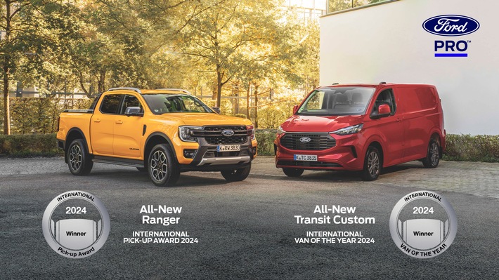 Ford Pro im Doppelpack: Neuer Transit Custom holt Transporter des Jahres, während der brandneue Ranger den Internationalen Pick-up-Award gewinnt!